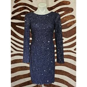 New Adrianna Papell Long Sleeve Sequin Cocktail Dress SZ 6 Navy
